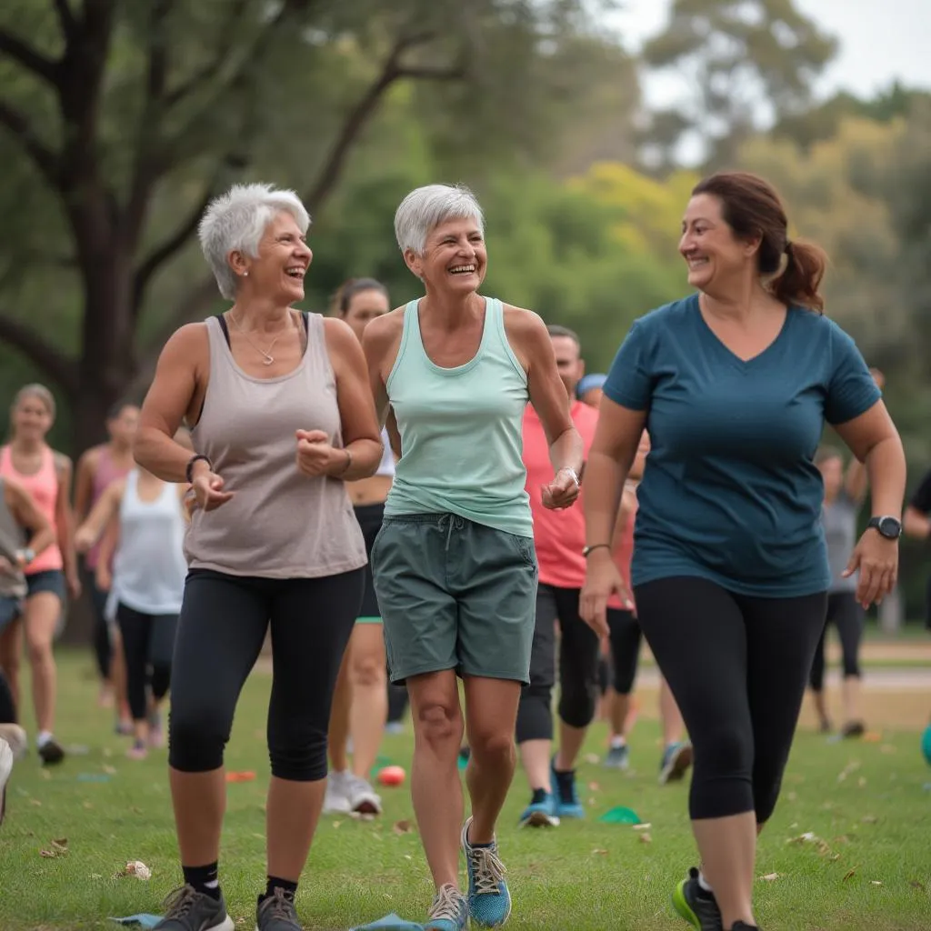 Grupo de personas de 40+ activas y sonrientes